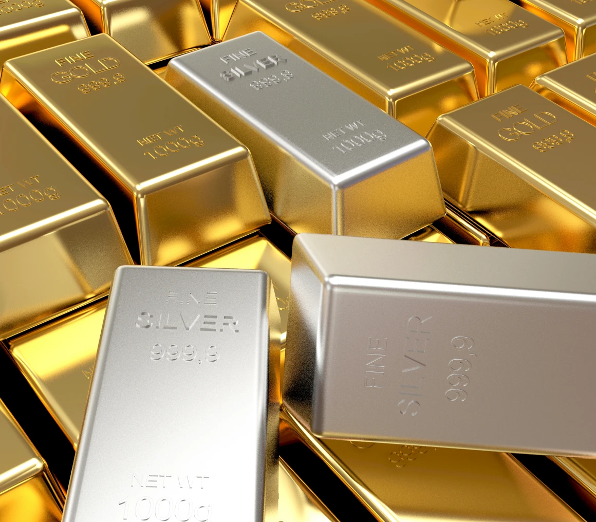 Gold and silver bars stacked together