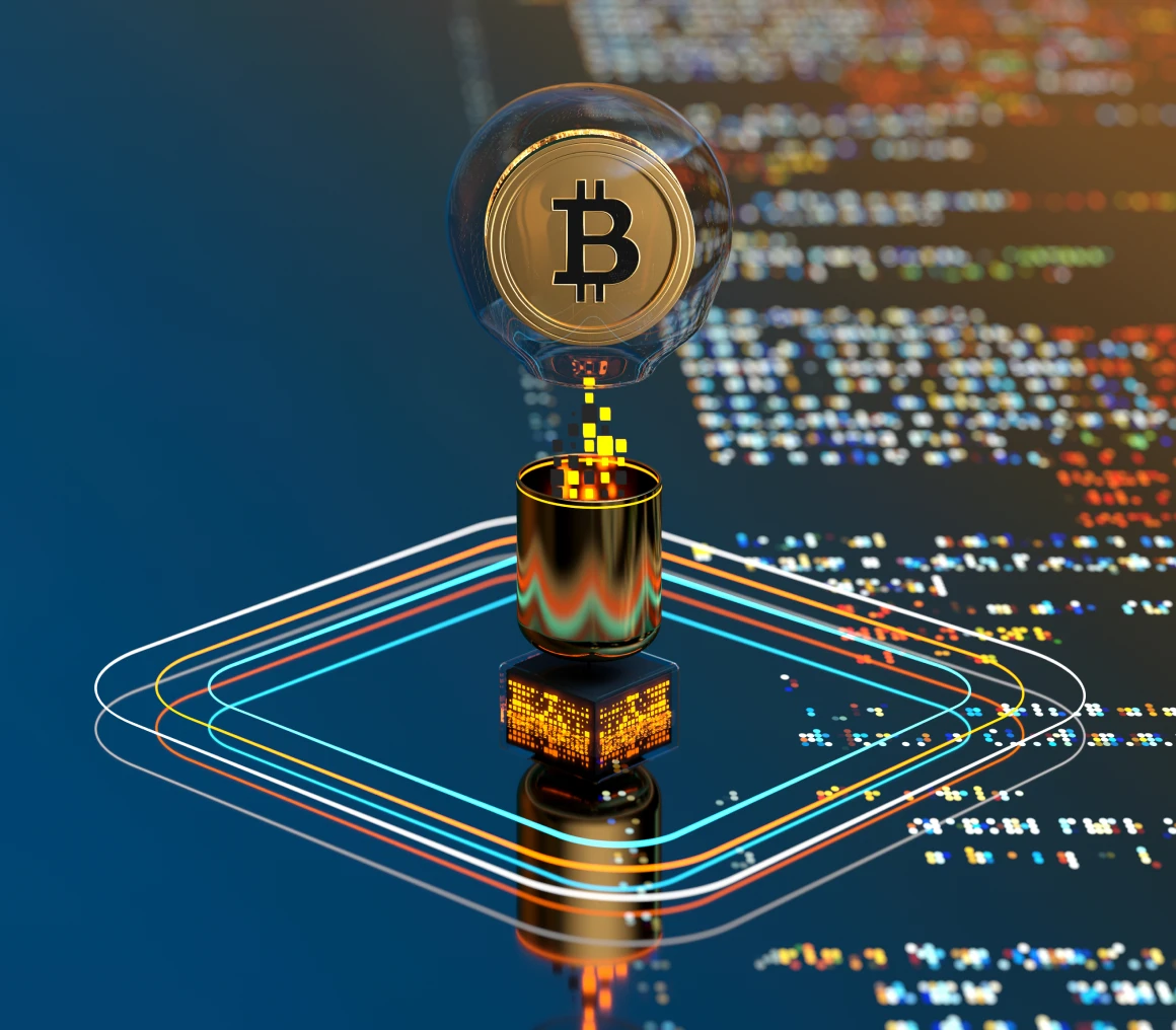 Bitcoin and blockchain technology illustration